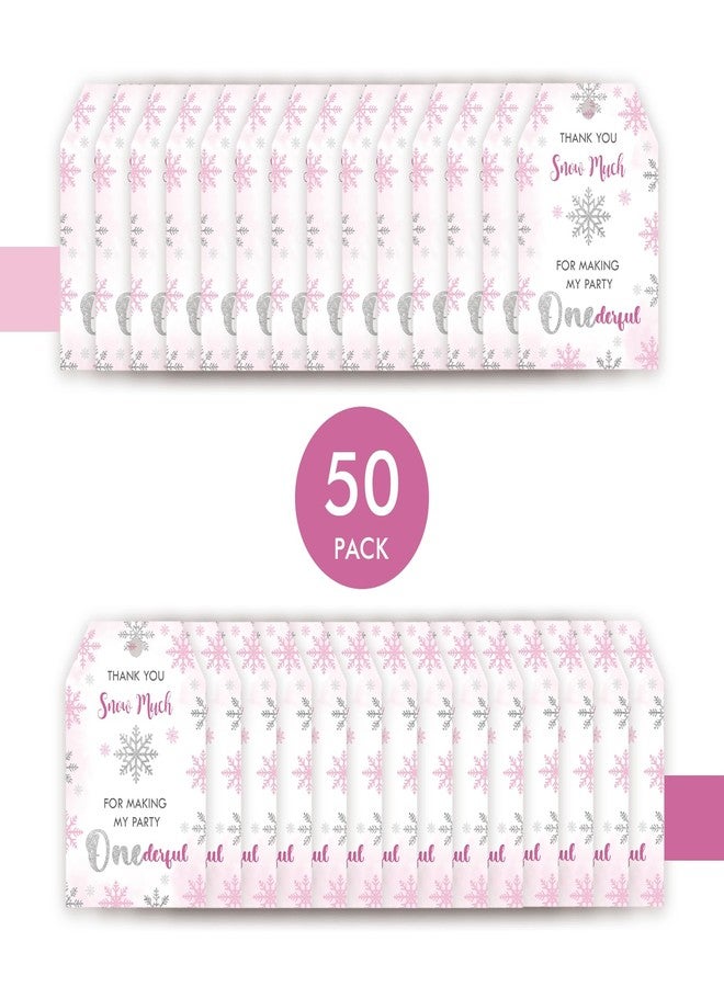 FORSHEEP 50pcs Snowflake Thank You Tags, Thank You Snow Much Gift Tag with String for Winter Party, Pink Snowflake Thank You Paper Tags for Christmas Holiday/Winter Wonderland Party Favors - Image 3